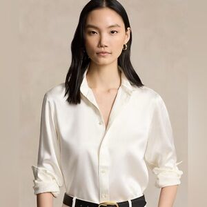Ralph Lauren vintage Silk With Tags Cream Blouse Women’s 10 ***flawed